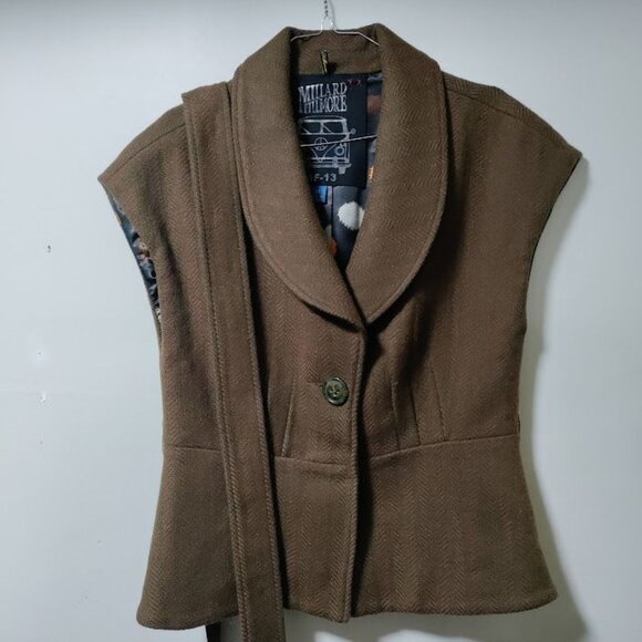 Millard Fillmore Brown Wool Blend Collared Belted Vest Women's Size Medium - Picture 4 of 10